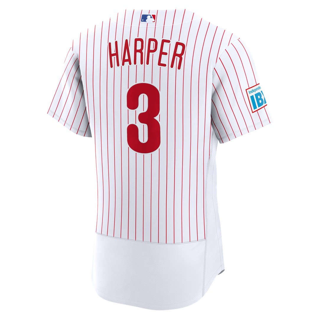 Bryce Harper Philadelphia Phillies Nike Home Authentic Sponsor Patch Jersey - White Official MLB Team Apparel Baseball Fan Gear