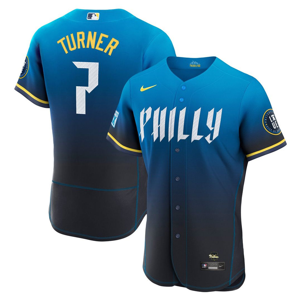 Trea Turner Philadelphia Phillies Nike City Connect Authentic Sponsor Patch Jersey - Navy Official MLB Team Apparel Baseball Fan Gear