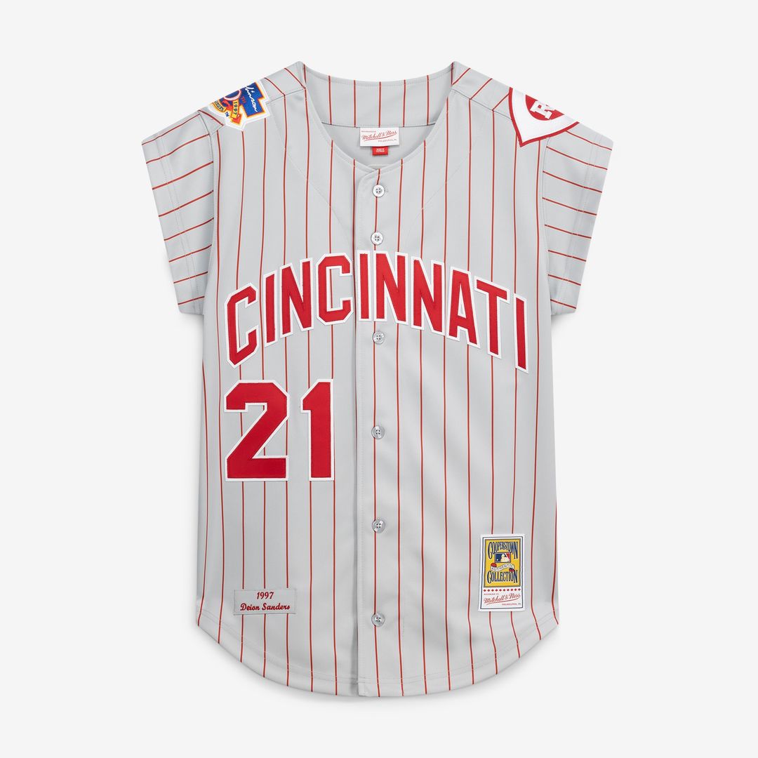Deion Sanders Cincinnati Reds Mitchell & Ness 1997 Authentic Jersey - Gray Official MLB Team Apparel Baseball Fan Gear