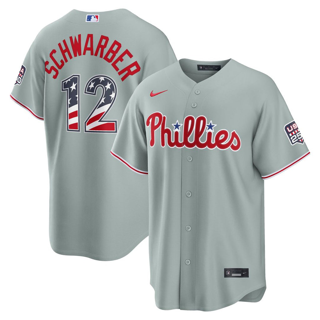 Kyle Schwarber Philadelphia Phillies Nike USA 250 Fourth of July Road Stadium Jersey - Gray Official MLB Team Apparel Baseball Fan Gear