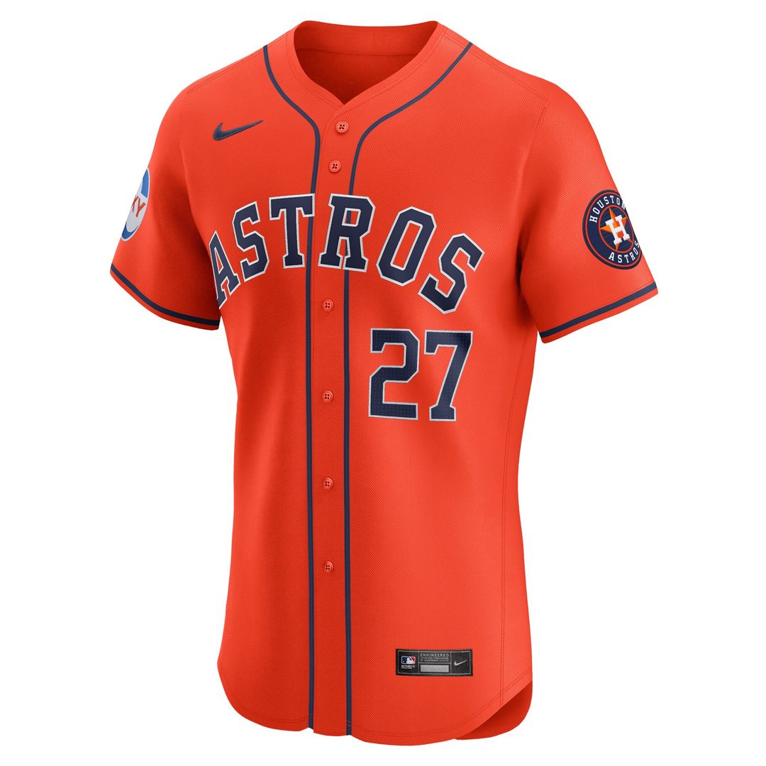 Jose Altuve Houston Astros Nike Alternate Elite Sponsor Patch Player Jersey - Orange Official MLB Team Apparel Baseball Fan Gear