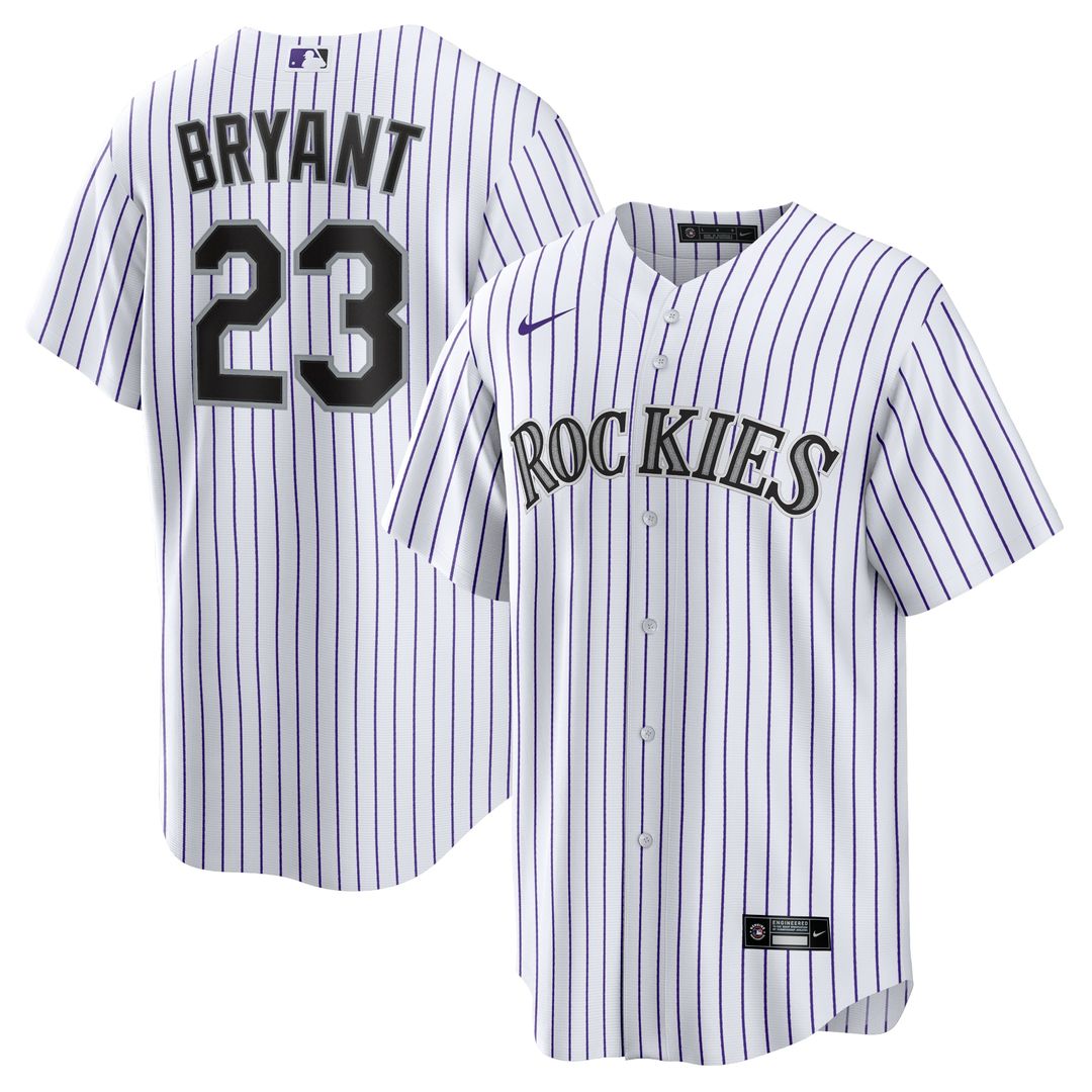 Kris Bryant Colorado Rockies Nike Replica Player Jersey - White/Purple Official MLB Team Apparel Baseball Fan Gear
