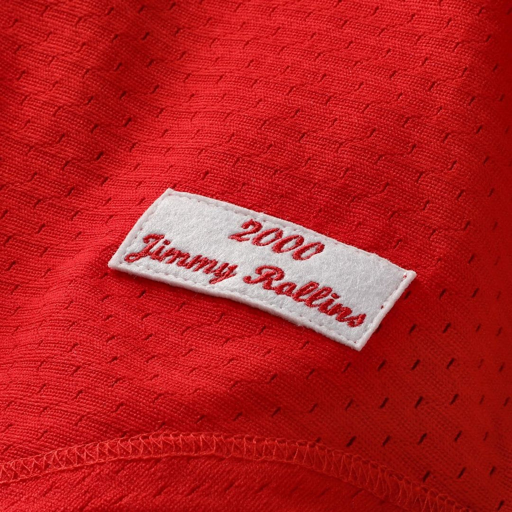 Jimmy Rollins Philadelphia Phillies Mitchell & Ness Cooperstown Mesh Batting Practice Button-Up Jersey - Red Official MLB Team Apparel Baseball Fan Ge