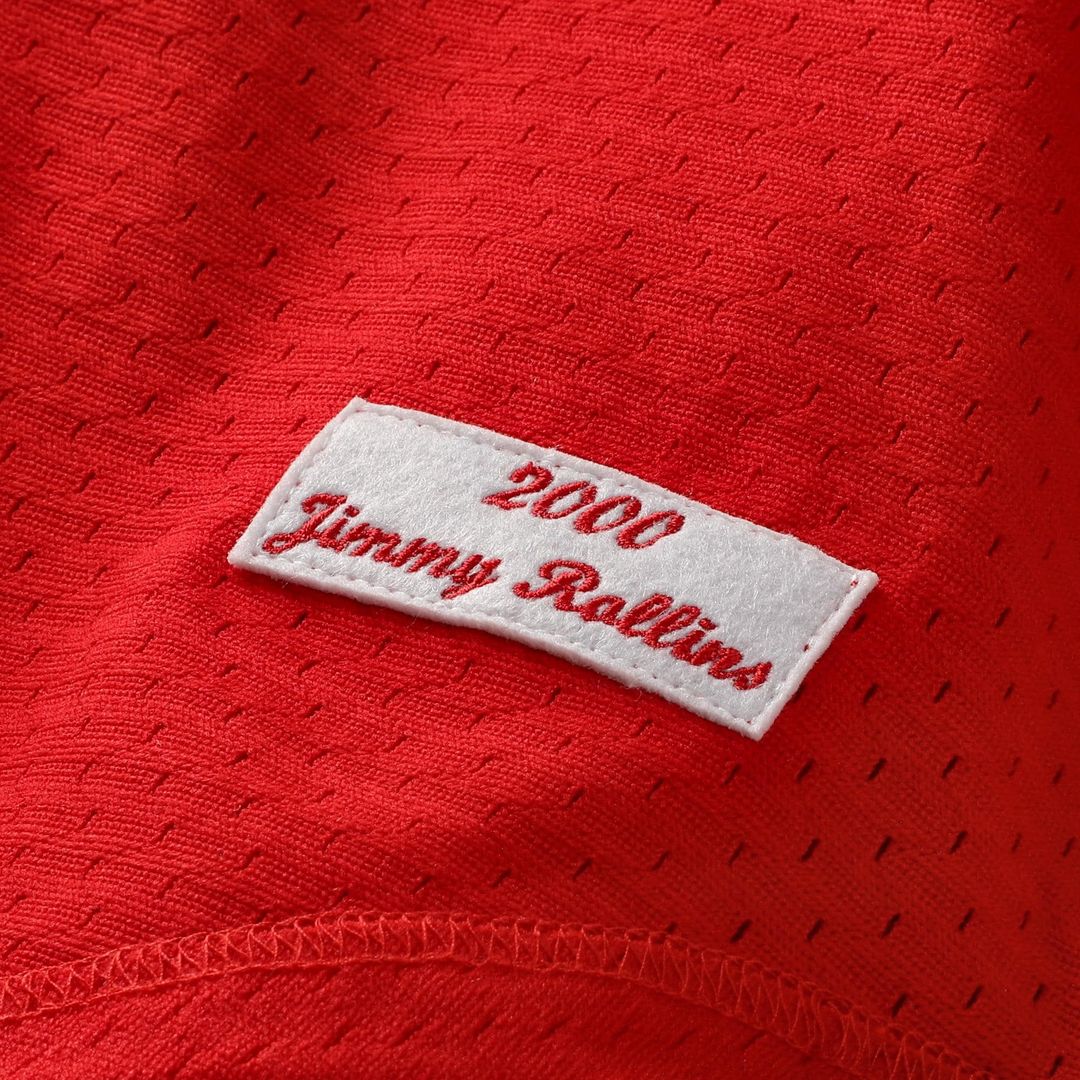 Jimmy Rollins Philadelphia Phillies Mitchell & Ness Cooperstown Mesh Batting Practice Button-Up Jersey - Red Official MLB Team Apparel Baseball Fan Ge