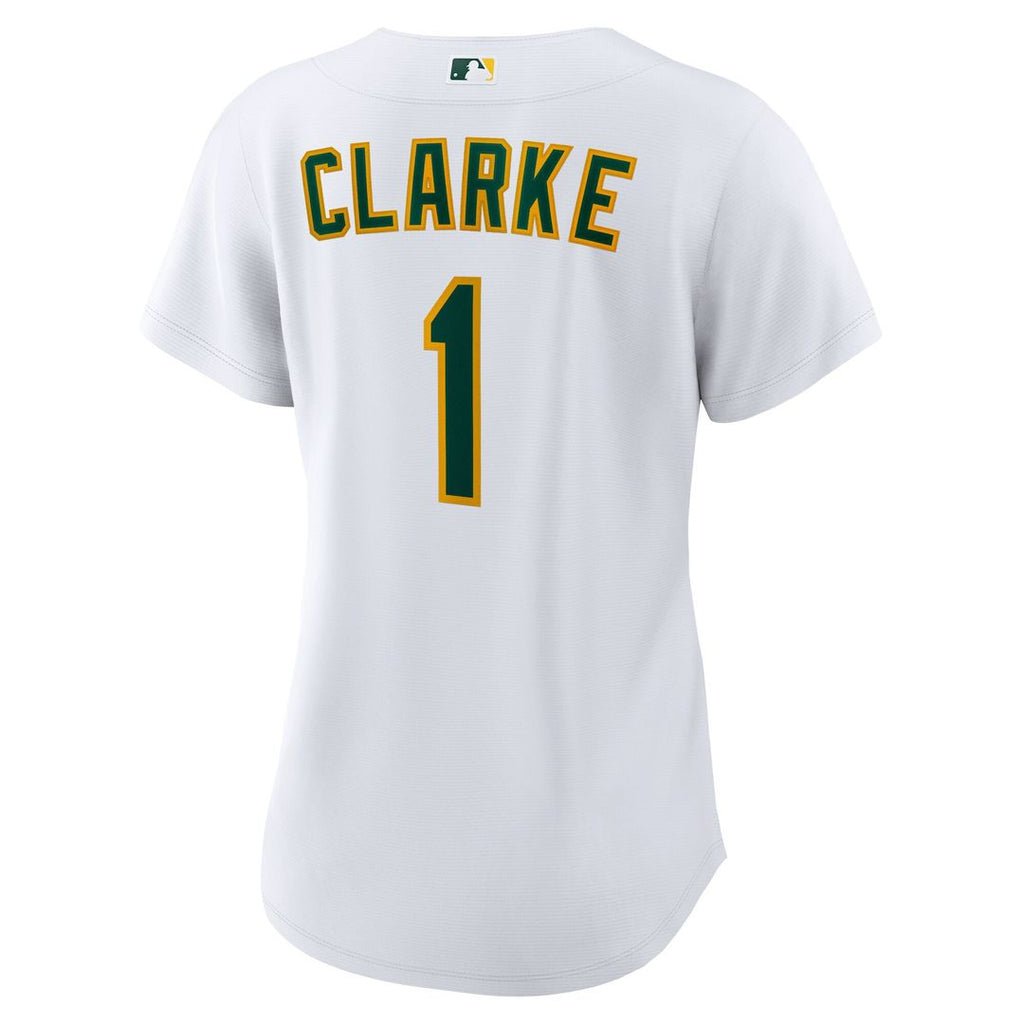 Denzel Clarke Athletics Nike Women's Home Replica Jersey - White Official MLB Team Apparel Baseball Fan Gear