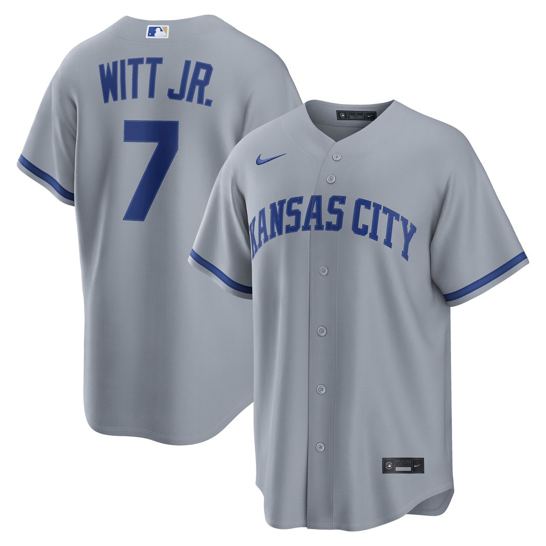 Bobby Witt Jr. Kansas City Royals Nike Road Replica Jersey - Gray Official MLB Team Apparel Baseball Fan Gear