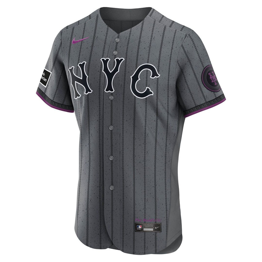 Francisco Lindor New York Mets Nike City Connect Authentic Sponsor Patch Jersey - Gray Official MLB Team Apparel Baseball Fan Gear