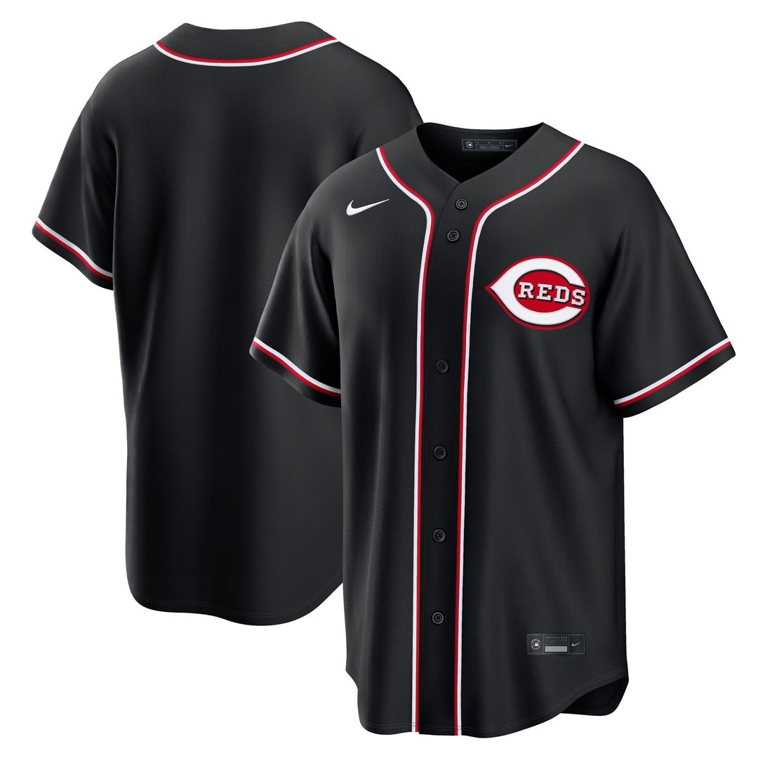 Cincinnati Reds Nike Fashion Replica Black Out Jersey Official MLB Team Apparel Baseball Fan Gear