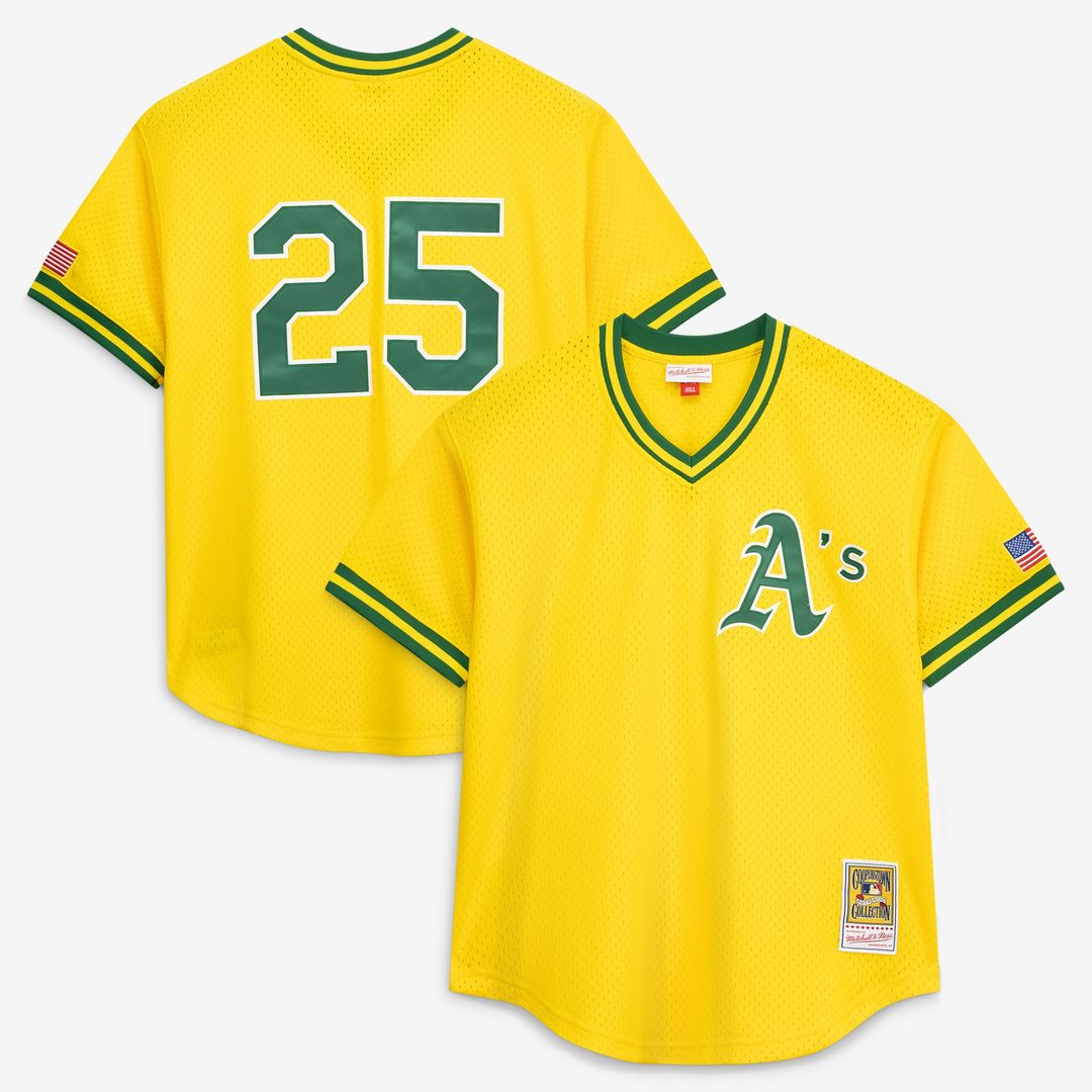 Mark McGwire Athletics Mitchell & Ness Authentic Batting Practice Jersey - Gold Official MLB Team Apparel Baseball Fan Gear