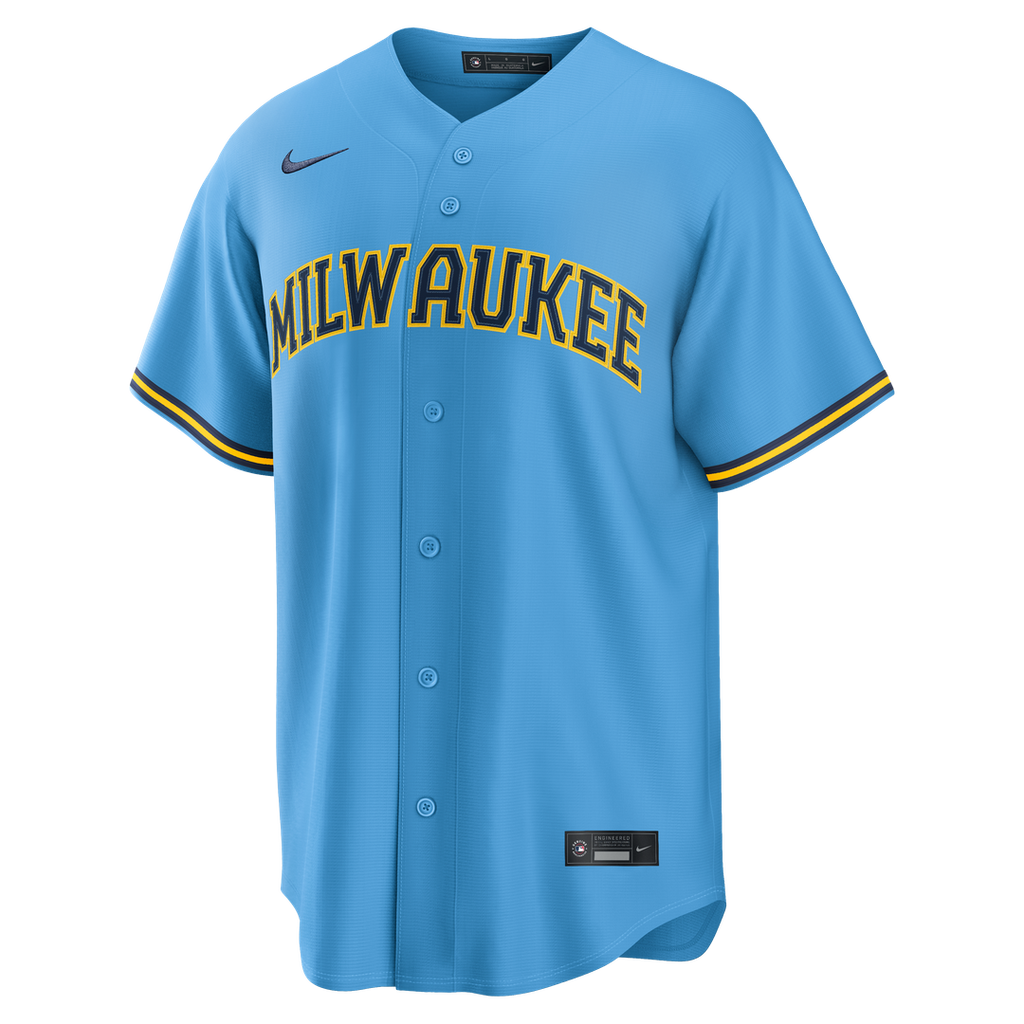 Jackson Chourio Milwaukee Brewers Nike Road Replica Jersey - Light Blue Official MLB Team Apparel Baseball Fan Gear