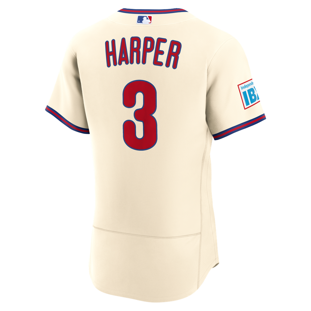 Bryce Harper Philadelphia Phillies Nike Alternate Authentic Sponsor Patch Jersey - Cream Official MLB Team Apparel Baseball Fan Gear