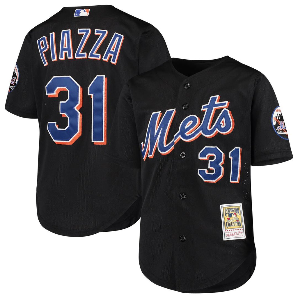 Mike Piazza New York Mets Mitchell & Ness Youth Cooperstown Collection Mesh Batting Practice Jersey - Black Official MLB Team Apparel Baseball Fan Gea
