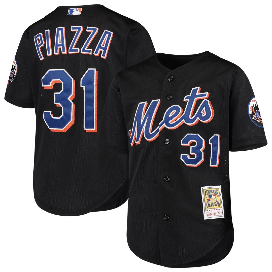 Mike Piazza New York Mets Mitchell & Ness Youth Cooperstown Collection Mesh Batting Practice Jersey - Black Official MLB Team Apparel Baseball Fan Gea