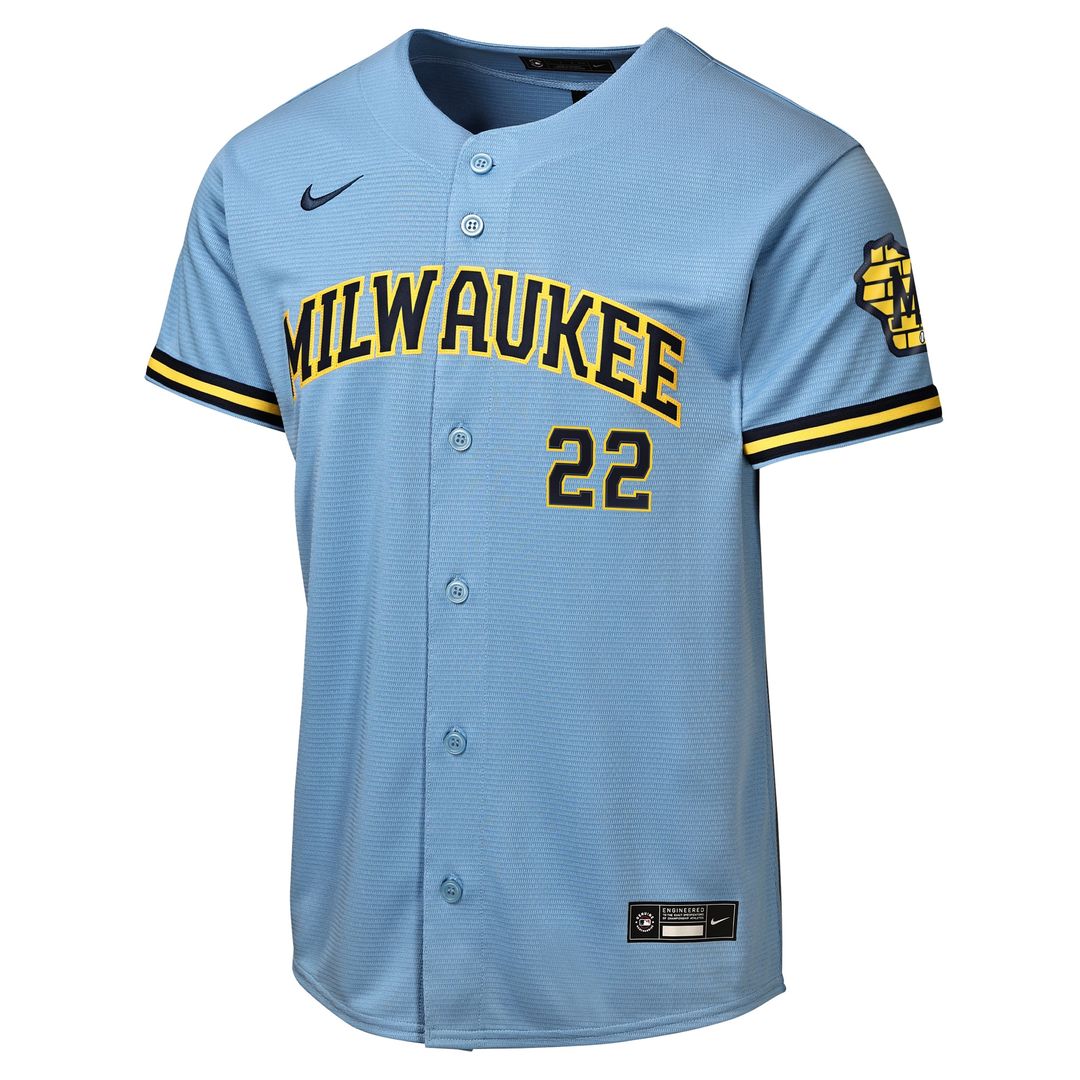 Christian Yelich Milwaukee Brewers Nike Youth Road Stadium Jersey - Powder Blue Official MLB Team Apparel Baseball Fan Gear