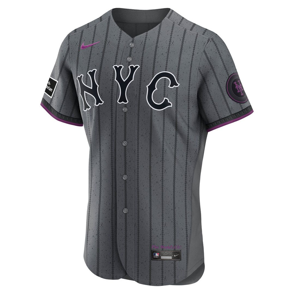 New York Mets Nike City Connect Authentic Sponsor Patch Jersey - Gray Official MLB Team Apparel Baseball Fan Gear