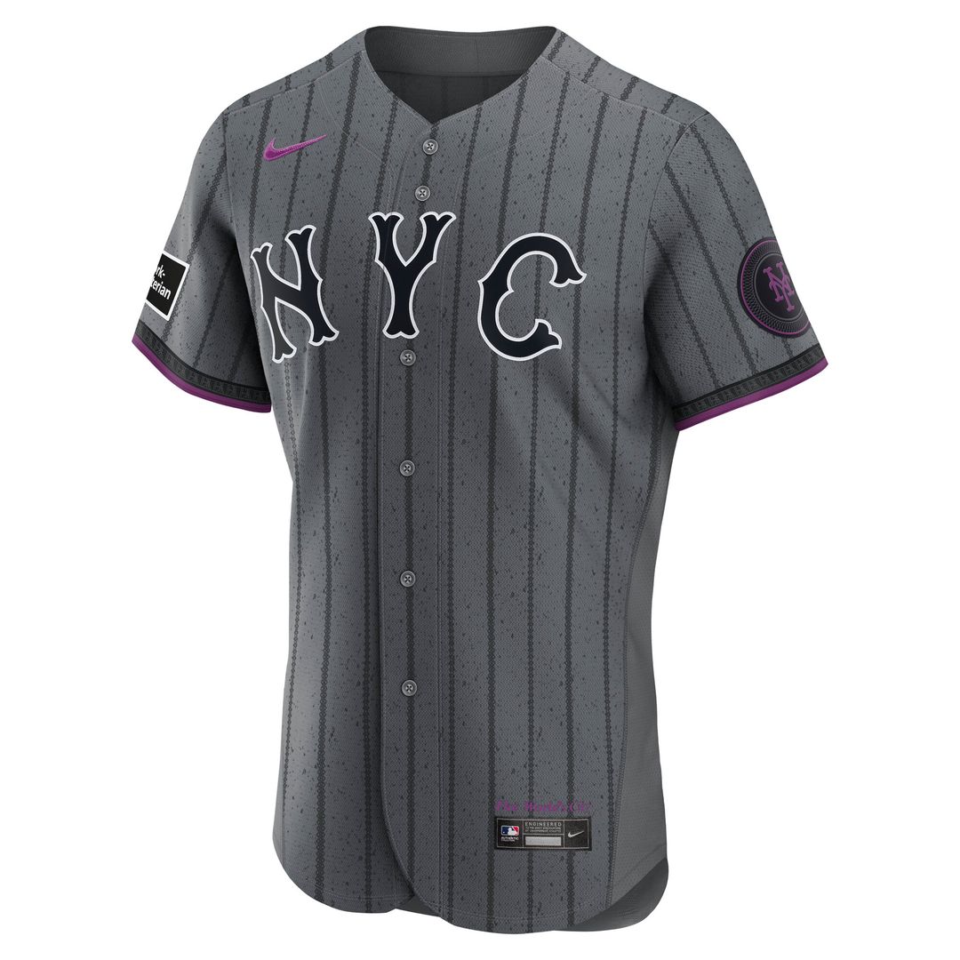 New York Mets Nike City Connect Authentic Sponsor Patch Jersey - Gray Official MLB Team Apparel Baseball Fan Gear