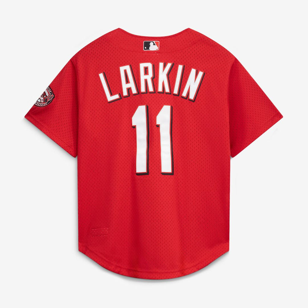 Barry Larkin Cincinnati Reds Mitchell & Ness Throwback Cooperstown Mesh Batting Practice Jersey - Red Official MLB Team Apparel Baseball Fan Gear