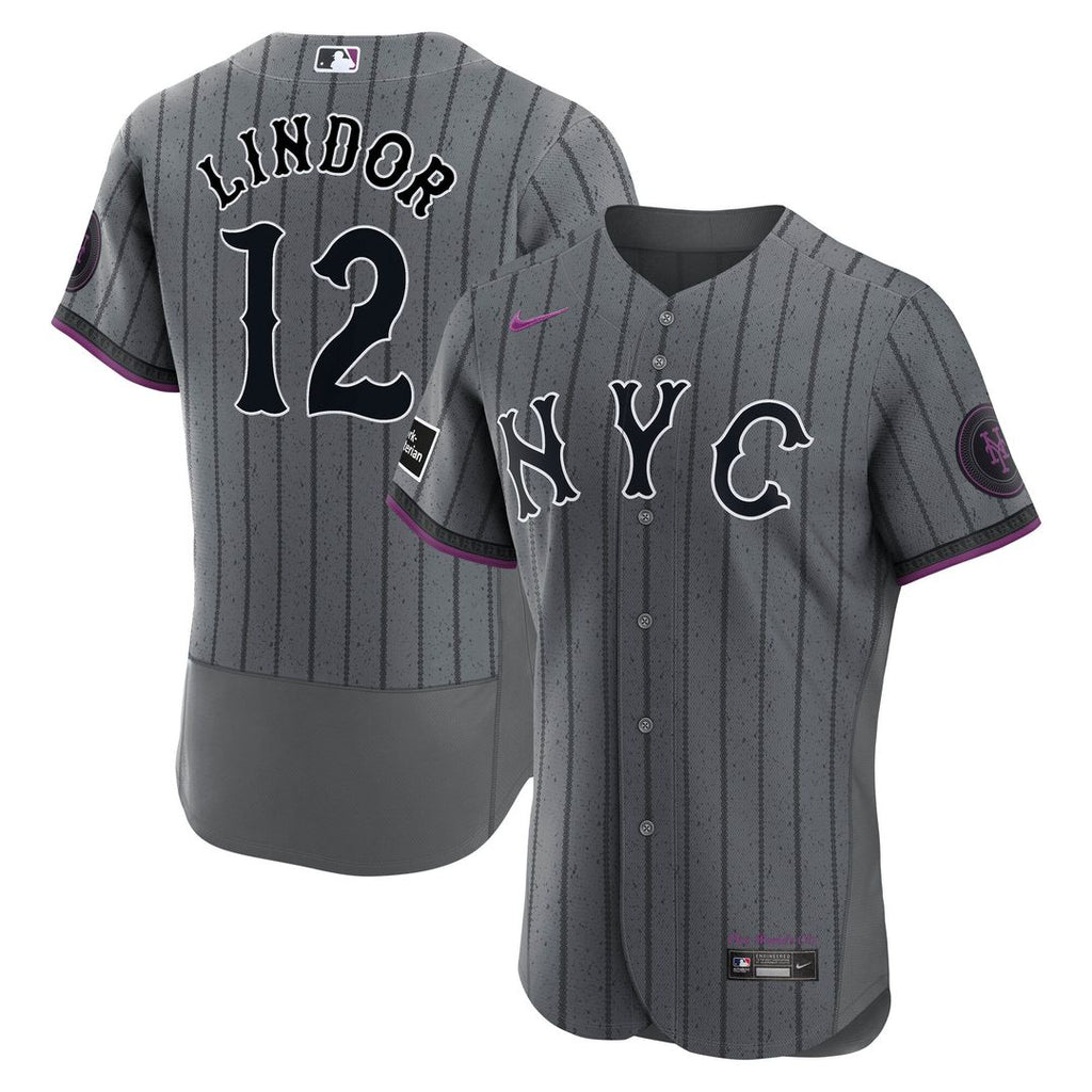 Francisco Lindor New York Mets Nike City Connect Authentic Sponsor Patch Jersey - Gray Official MLB Team Apparel Baseball Fan Gear