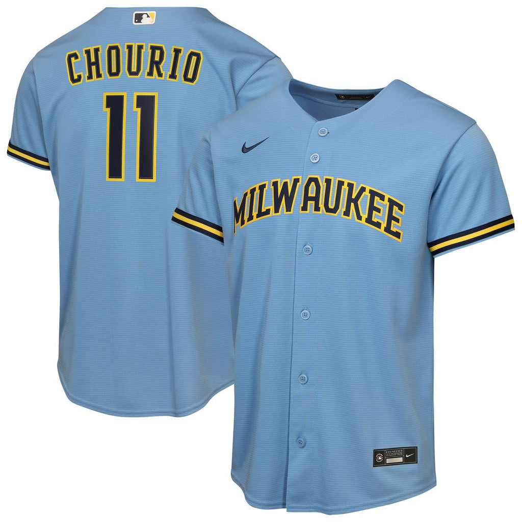 Jackson Chourio Milwaukee Brewers Nike Youth Road Replica Jersey - Light Blue Official MLB Team Apparel Baseball Fan Gear