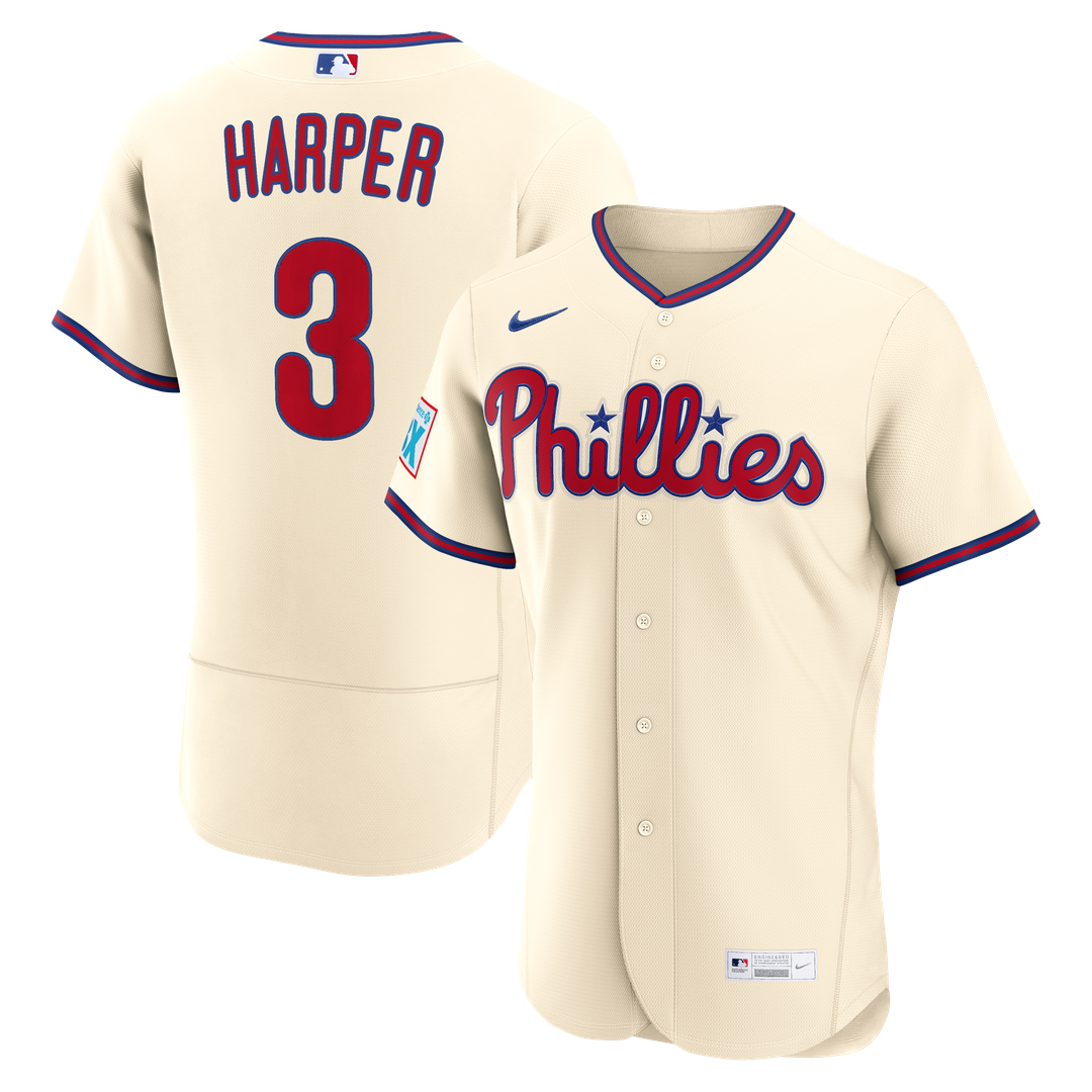 Bryce Harper Philadelphia Phillies Nike Alternate Authentic Sponsor Patch Jersey - Cream Official MLB Team Apparel Baseball Fan Gear