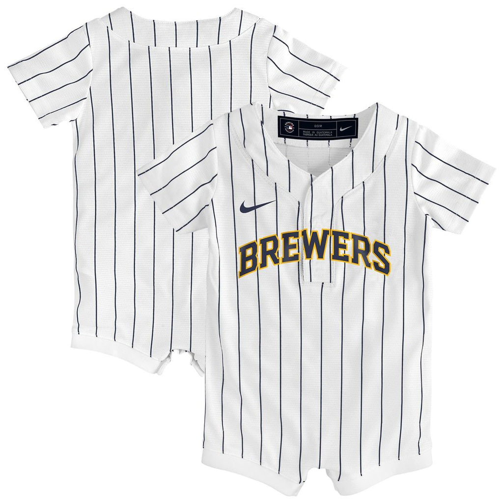 Milwaukee Brewers Nike Newborn & Infant Alternate Replica Romper Jersey - White Official MLB Team Apparel Baseball Fan Gear