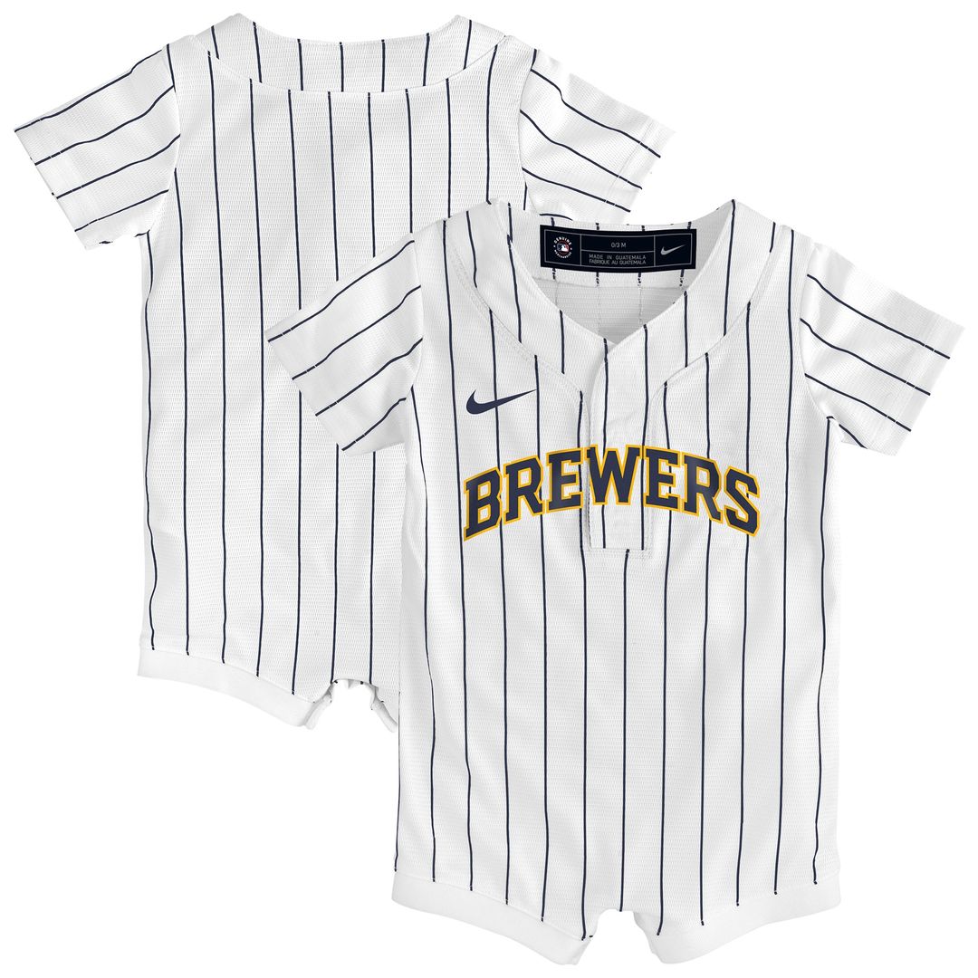 Milwaukee Brewers Nike Newborn & Infant Alternate Replica Romper Jersey - White Official MLB Team Apparel Baseball Fan Gear