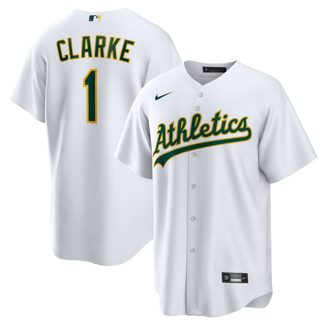 Denzel Clarke Athletics Nike Home Replica Jersey - White Official MLB Team Apparel Baseball Fan Gear