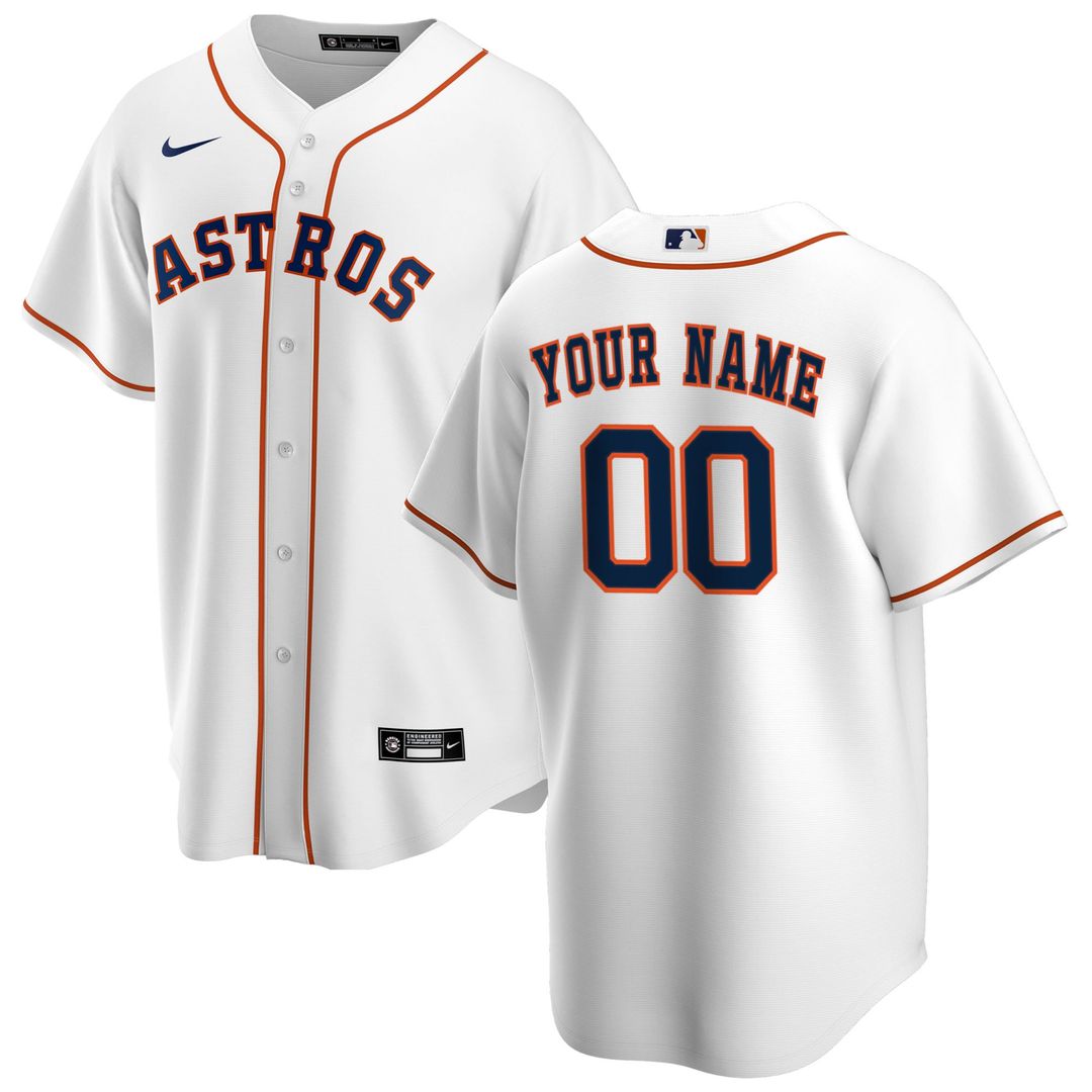 Houston Astros Nike Home Replica Custom Jersey - White Official MLB Team Apparel Baseball Fan Gear