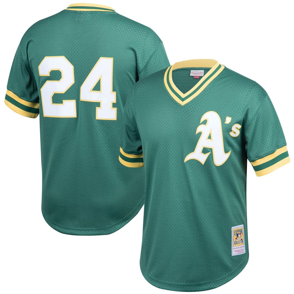 Rickey Henderson Athletics Mitchell & Ness Cooperstown Collection Big & Tall Mesh Batting Practice Jersey - Green Official MLB Team Apparel Baseball F