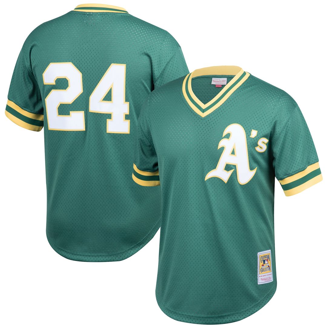 Rickey Henderson Athletics Mitchell & Ness Cooperstown Collection Big & Tall Mesh Batting Practice Jersey - Green Official MLB Team Apparel Baseball F