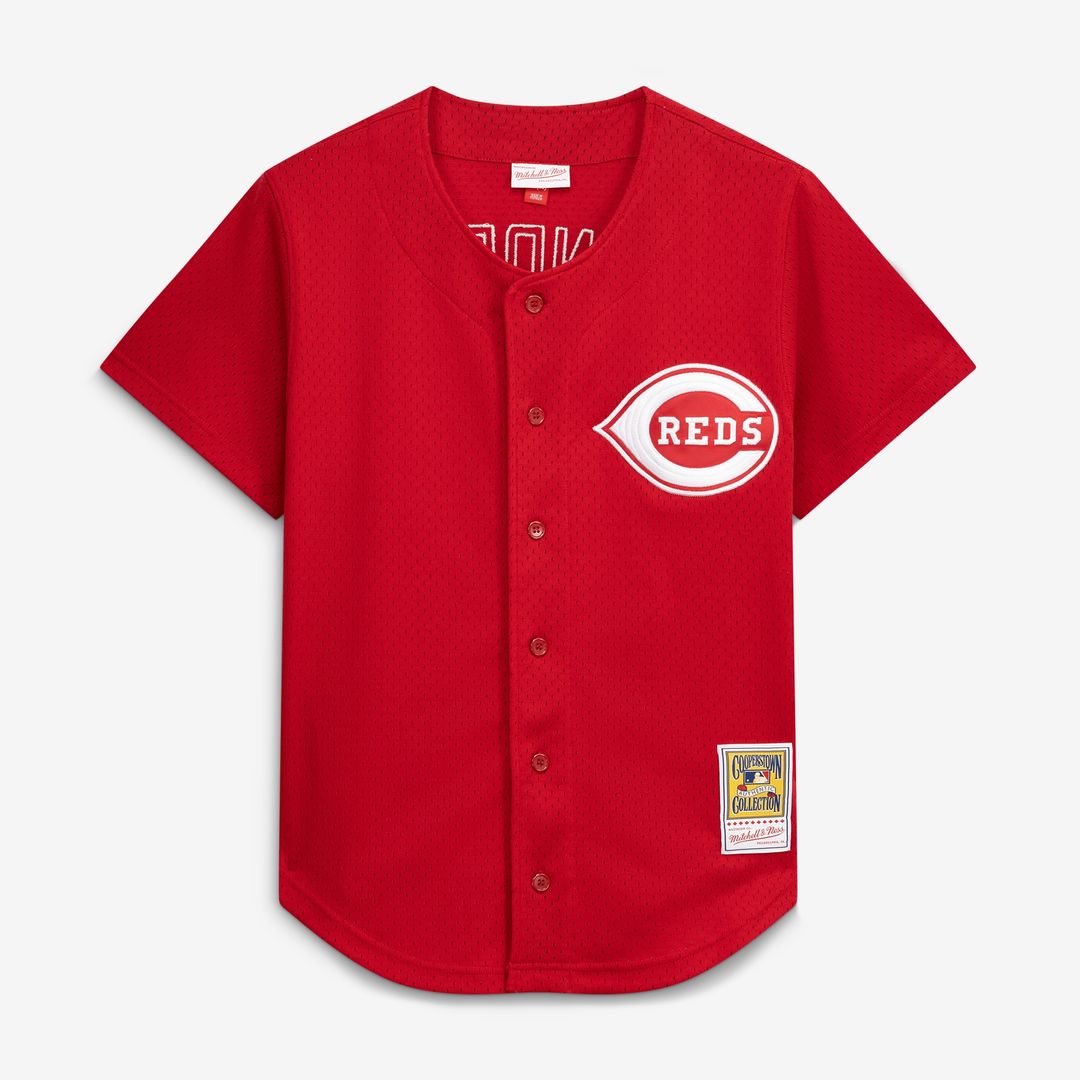 Deion Sanders Cincinnati Reds Mitchell & Ness Cooperstown Mesh Batting Practice Button-Up Jersey - Red Official MLB Team Apparel Baseball Fan Gear