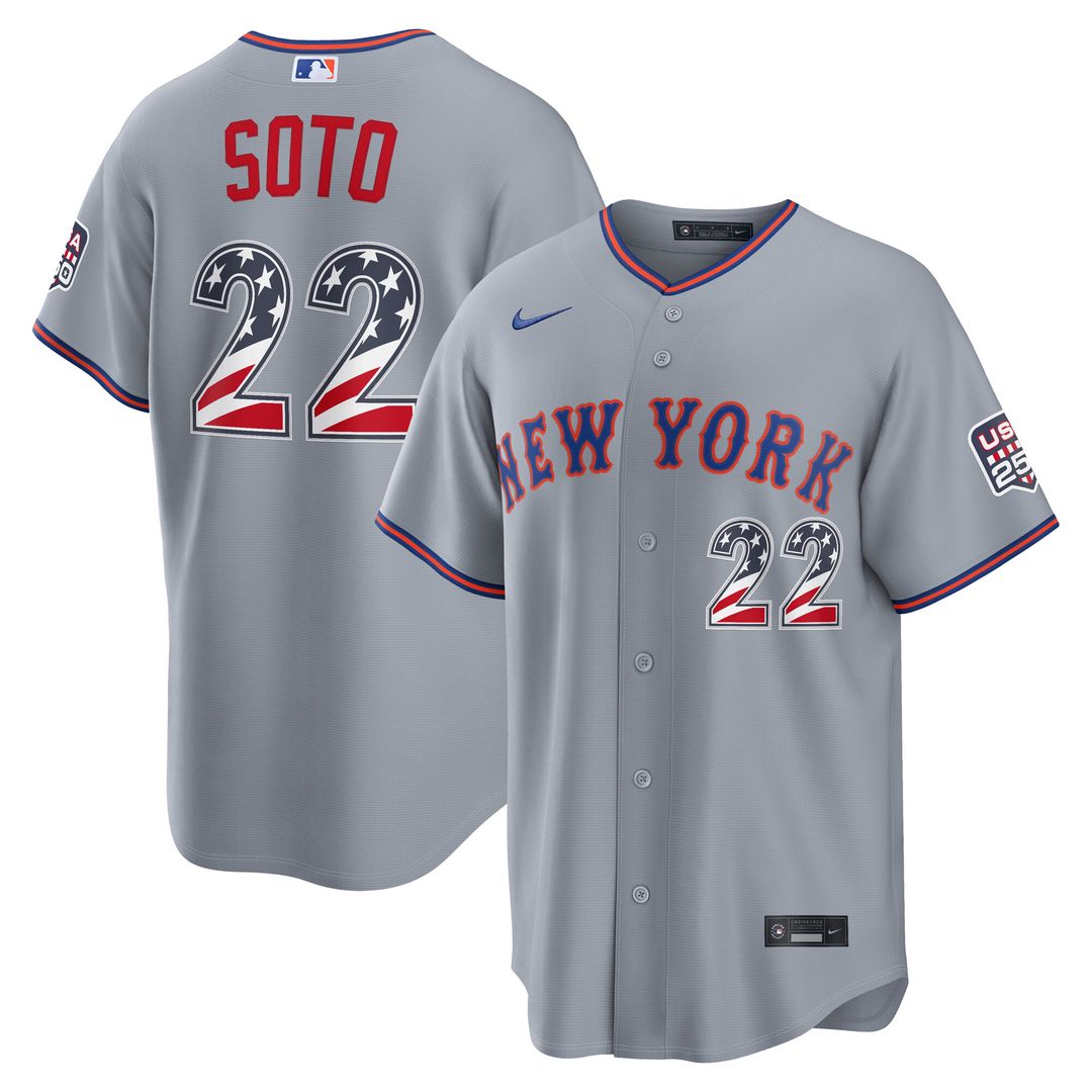 Juan Soto New York Mets Nike USA 250 Fourth of July Road Stadium Jersey - Gray Official MLB Team Apparel Baseball Fan Gear