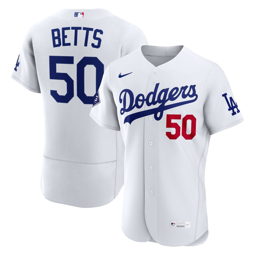 Mookie Betts Los Angeles Dodgers Nike Home Authentic Sponsor Patch Jersey - White Official MLB Team Apparel Baseball Fan Gear