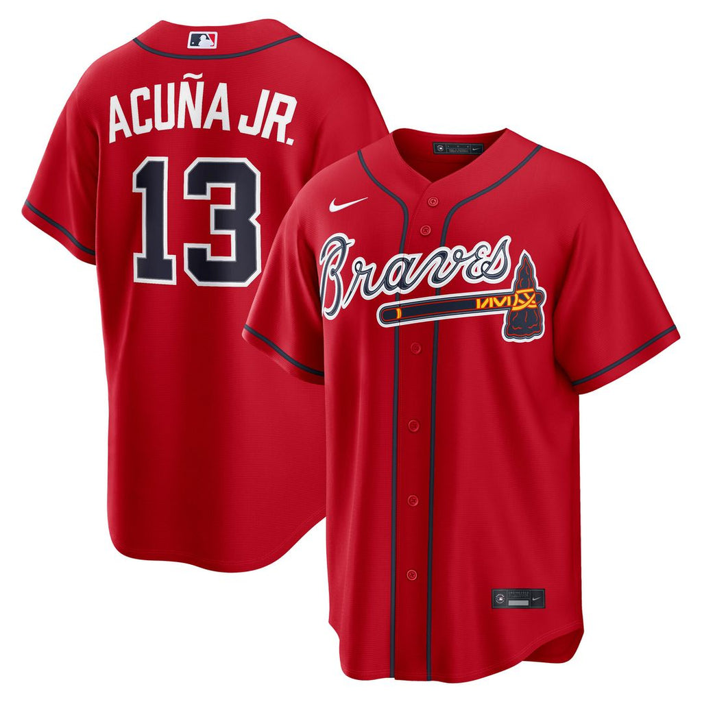 Ronald Acuña Jr. Atlanta Braves Nike Alternate 2 Replica Jersey - Red Official MLB Team Apparel Baseball Fan Gear