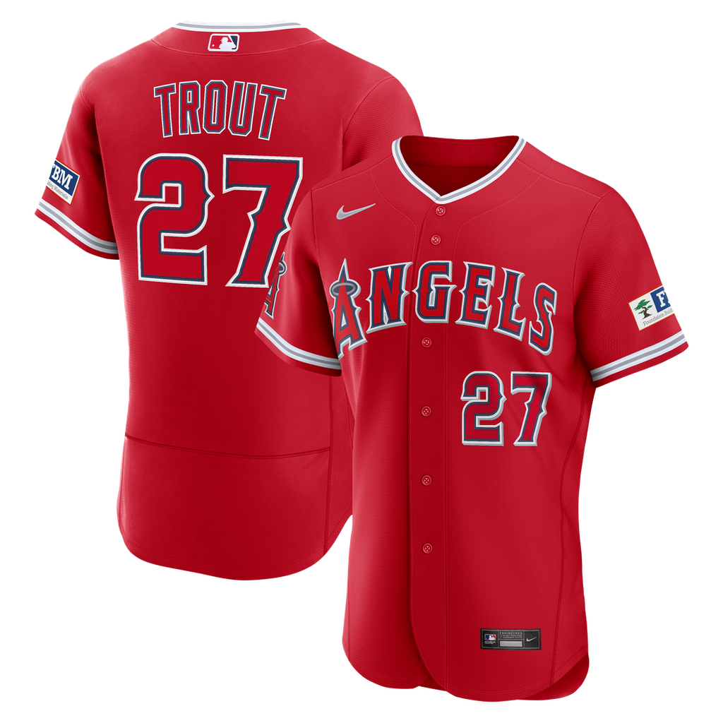 Mike Trout Los Angeles Angels Nike Alternate Authentic Sponsor Patch Jersey - Red Official MLB Team Apparel Baseball Fan Gear