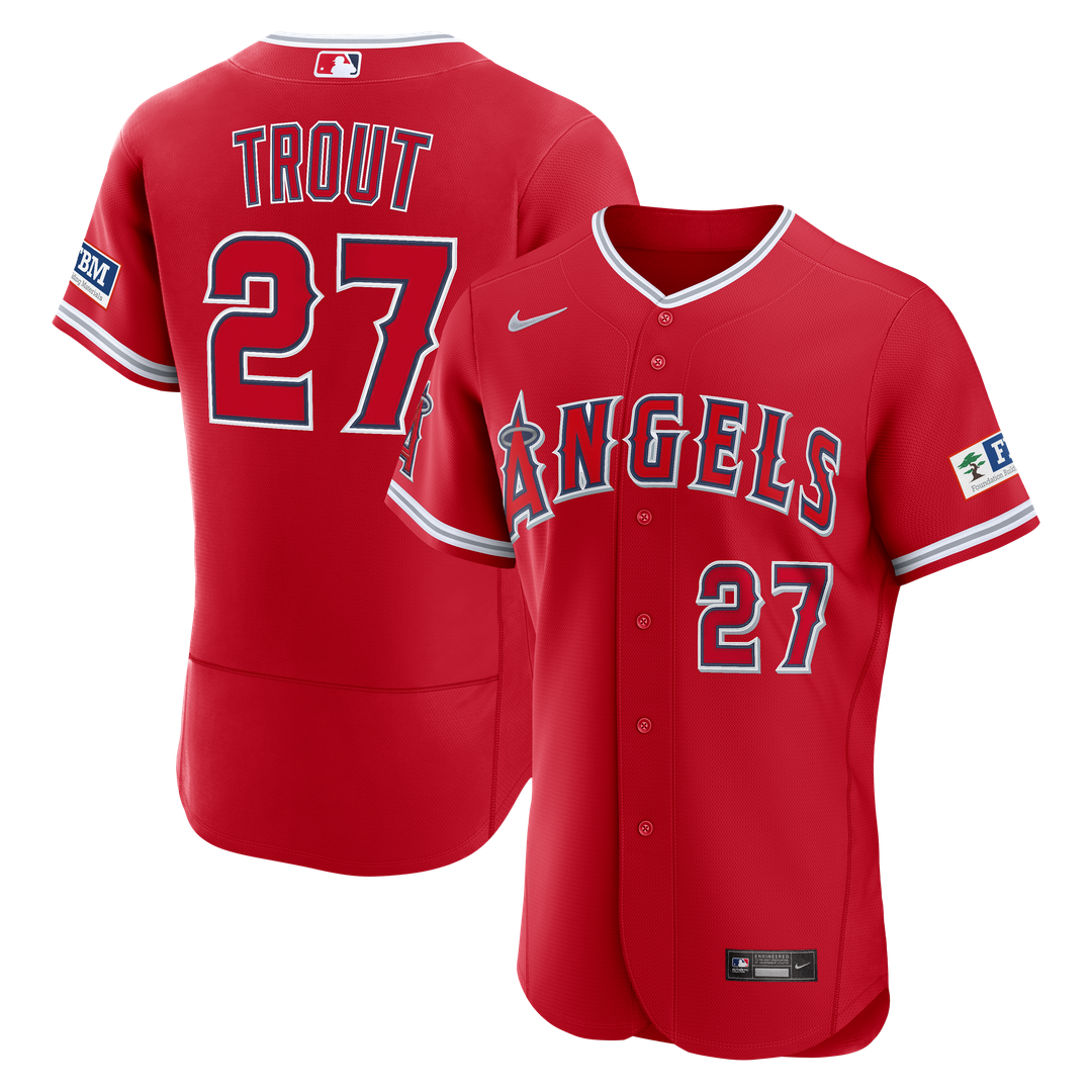 Mike Trout Los Angeles Angels Nike Alternate Authentic Sponsor Patch Jersey - Red Official MLB Team Apparel Baseball Fan Gear