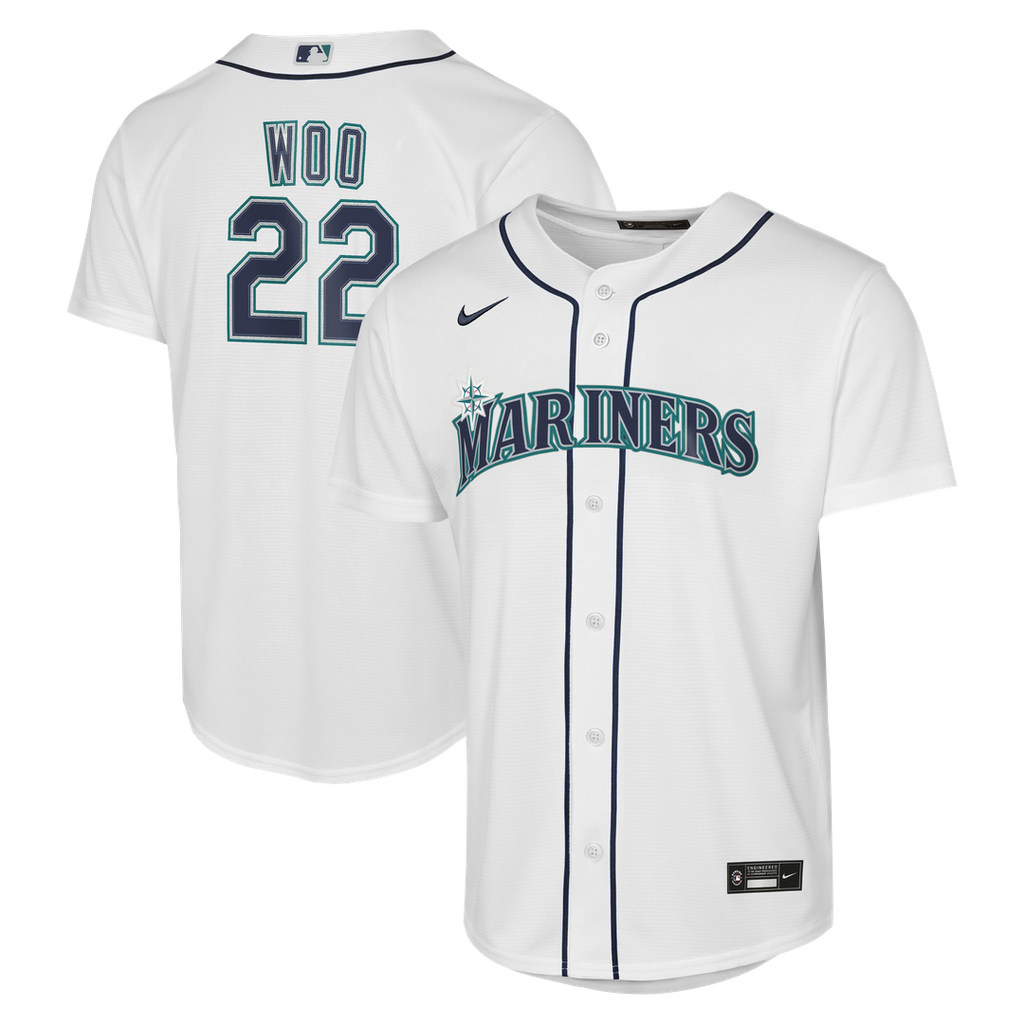 Bryan Woo Seattle Mariners Nike Youth Home Baseline Jersey - White Official MLB Team Apparel Baseball Fan Gear