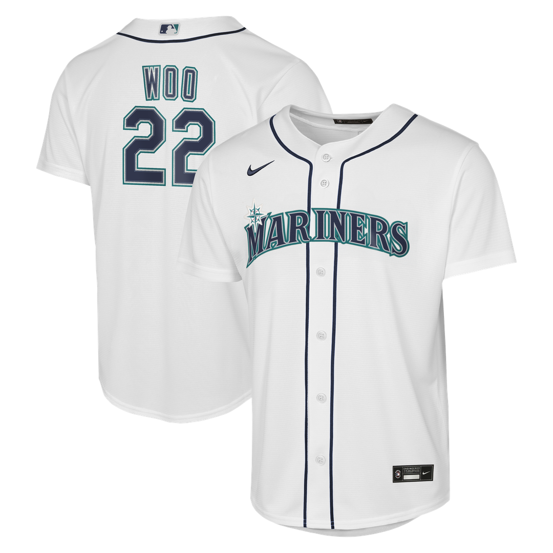 Bryan Woo Seattle Mariners Nike Youth Home Baseline Jersey - White Official MLB Team Apparel Baseball Fan Gear