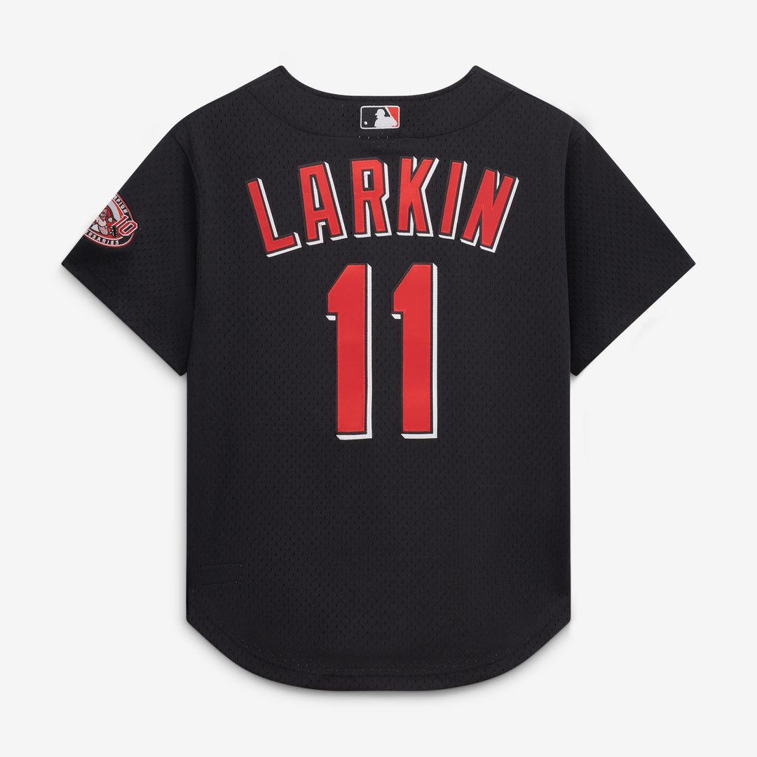 Barry Larkin Cincinnati Reds Mitchell & Ness Cooperstown Collection Mesh Batting Practice Button-Up Jersey - Black Official MLB Team Apparel Baseball