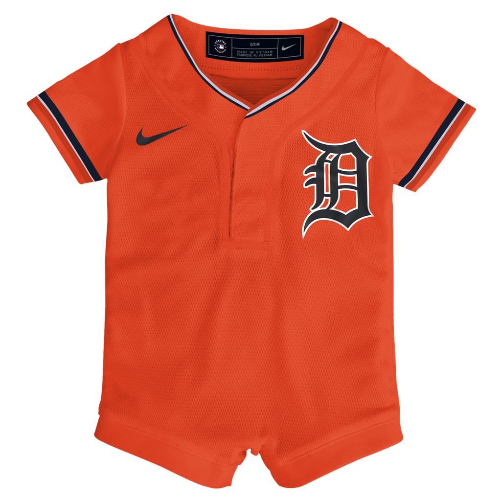 Detroit Tigers Nike Newborn Alternate Replica Romper Jersey - Orange Official MLB Team Apparel Baseball Fan Gear