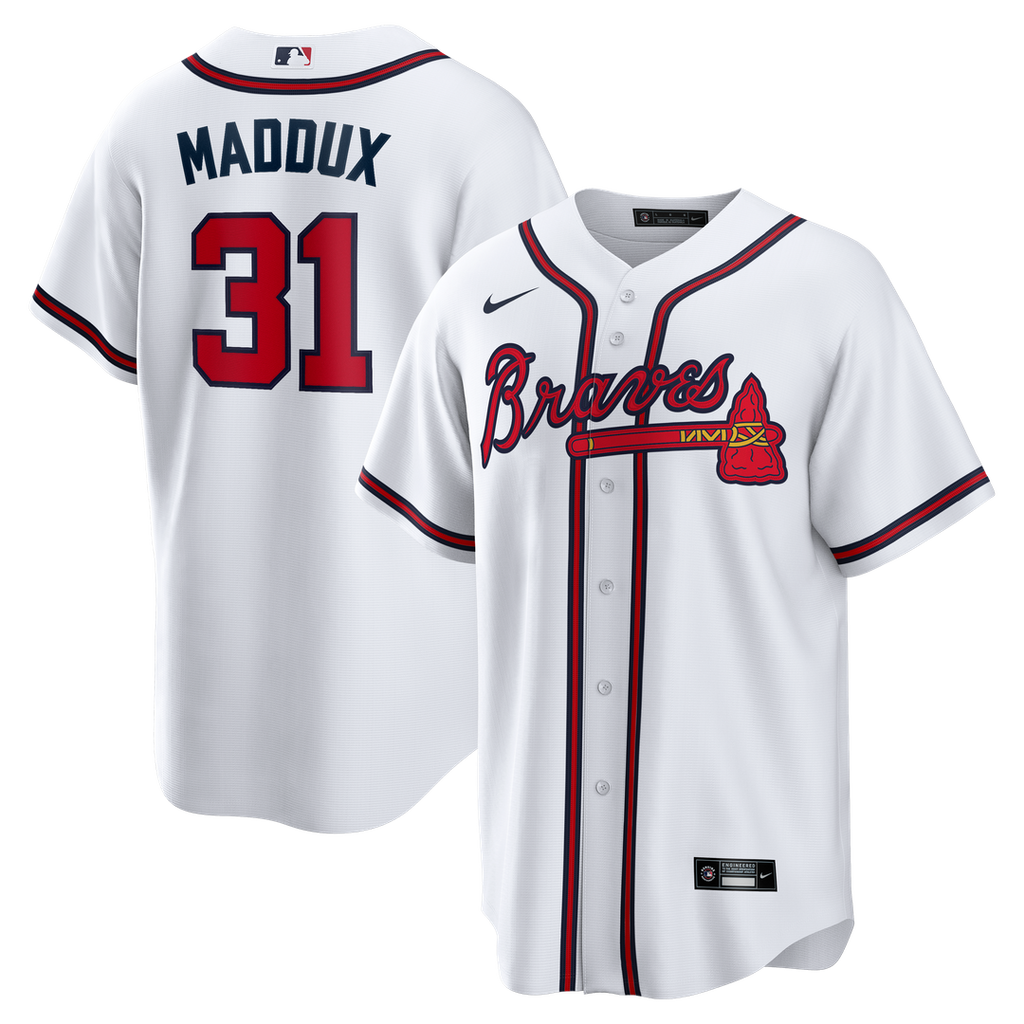 Greg Maddux Atlanta Braves Nike Home Retired Player Replica Jersey - White Official MLB Team Apparel Baseball Fan Gear
