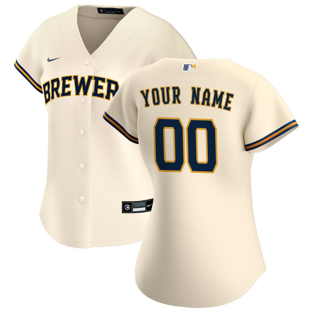 Milwaukee Brewers Nike Women's Home Replica Custom Jersey - Cream Official MLB Team Apparel Baseball Fan Gear