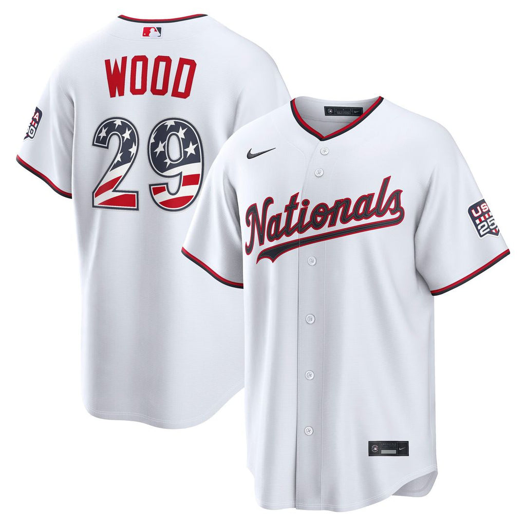 James Wood Washington Nationals Nike USA 250 Fourth of July Home Stadium Jersey - White Official MLB Team Apparel Baseball Fan Gear