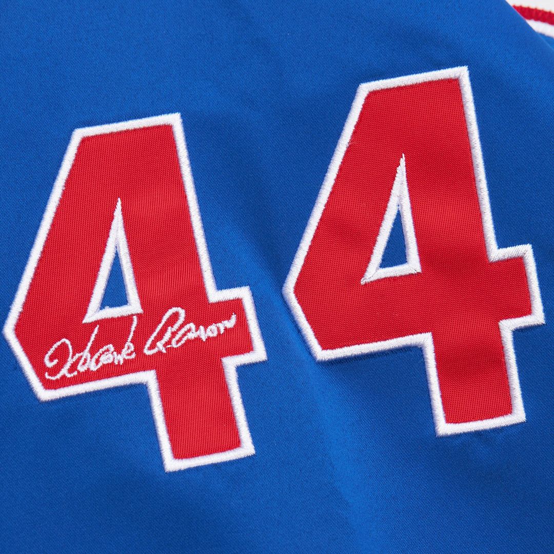 Hank Aaron Atlanta Braves Mitchell & Ness Cooperstown Collection Legends Lightweight Satin Raglan Full-Snap Jacket - White/Royal Official MLB Team App