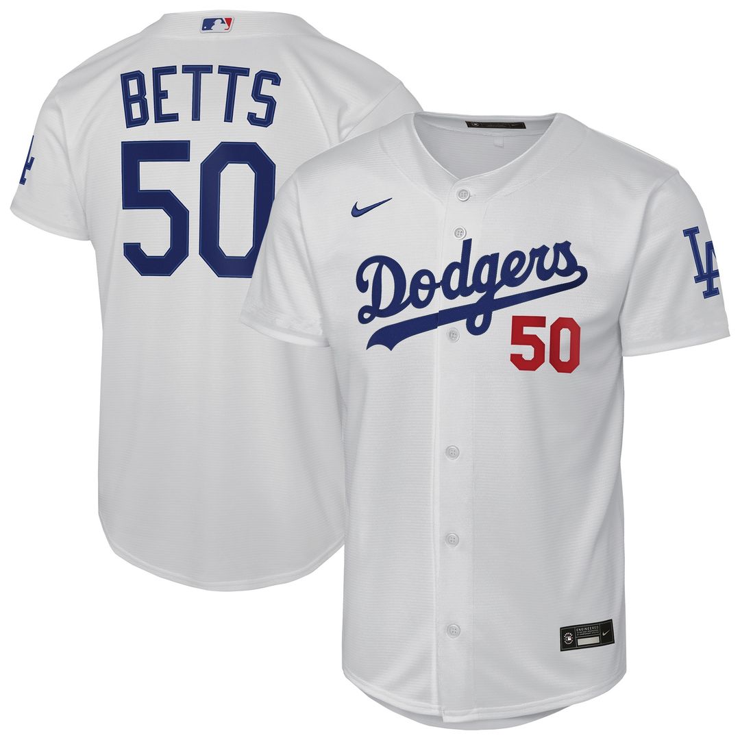Mookie Betts Los Angeles Dodgers Nike Youth Home Stadium Jersey - White Official MLB Team Apparel Baseball Fan Gear