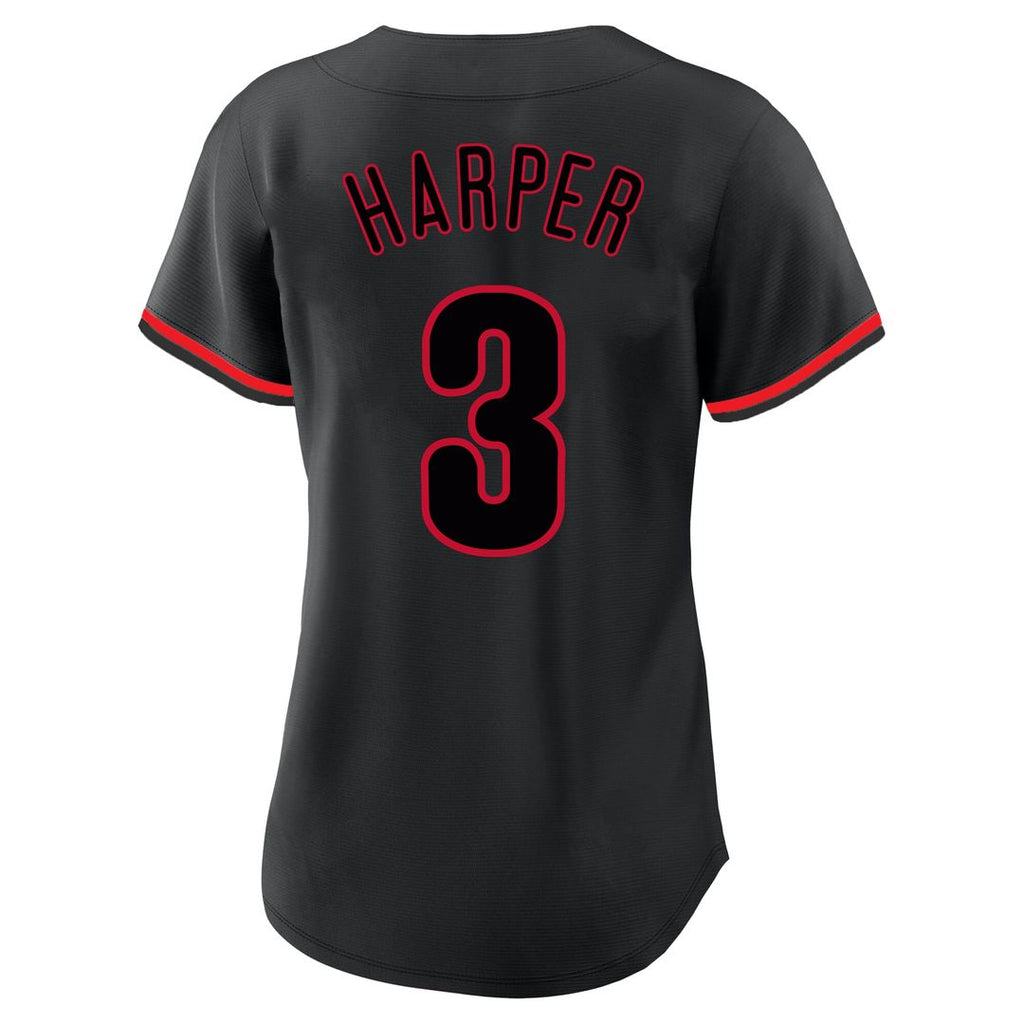 Bryce Harper Philadelphia Phillies Profile Women's Plus Size Player Name & Number Fashion Jersey - Black Official MLB Team Apparel Baseball Fan Gear