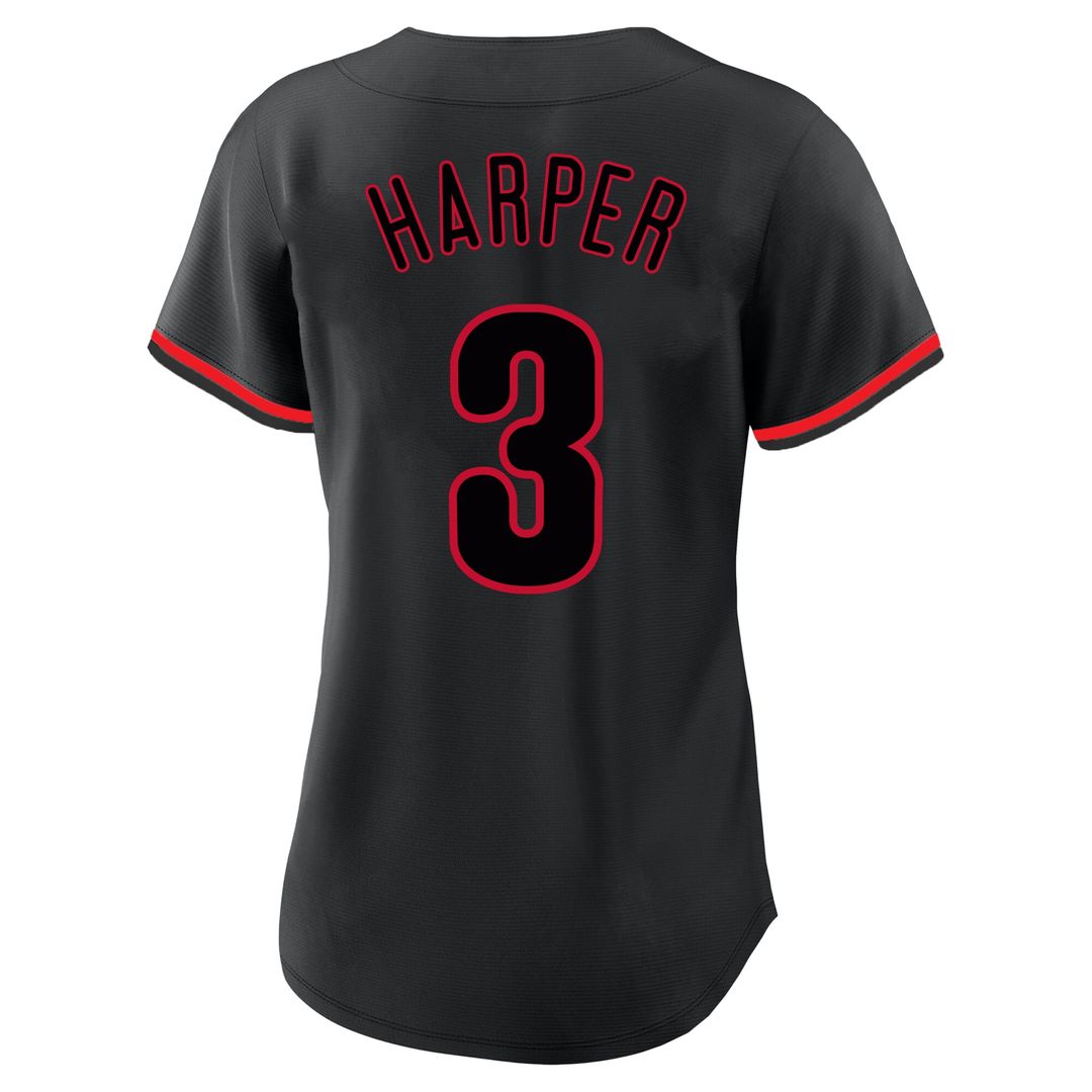 Bryce Harper Philadelphia Phillies Profile Women's Plus Size Player Name & Number Fashion Jersey - Black Official MLB Team Apparel Baseball Fan Gear