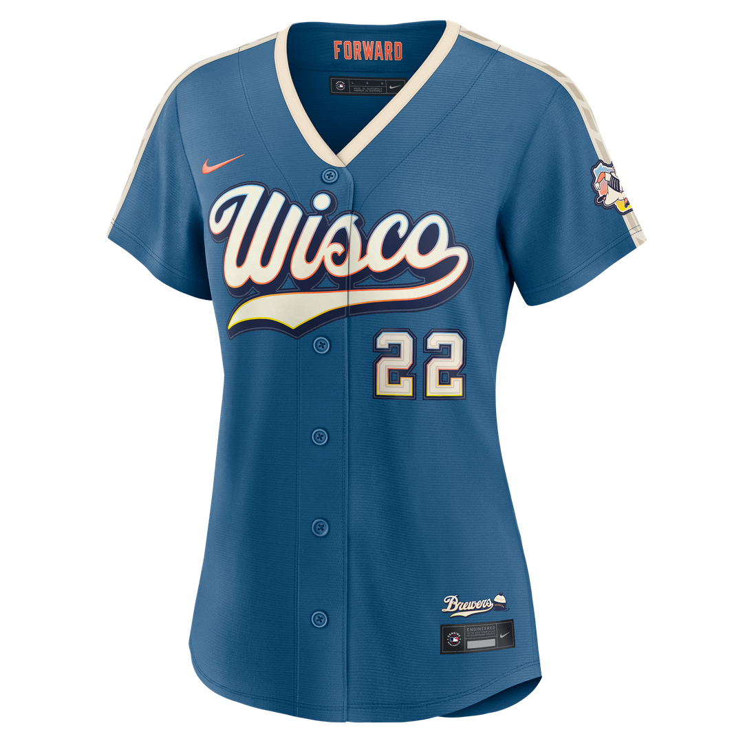 Christian Yelich Milwaukee Brewers Nike Women's 2026 City Connect Stadium Jersey - Mineral Blue Official MLB Team Apparel Baseball Fan Gear