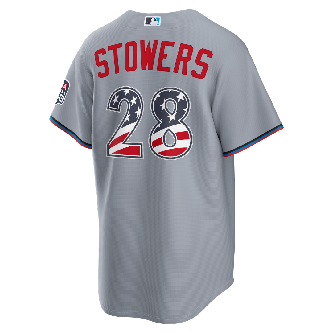 Kyle Stowers Miami Marlins Nike USA 250 Fourth of July Road Stadium Jersey - Gray Official MLB Team Apparel Baseball Fan Gear