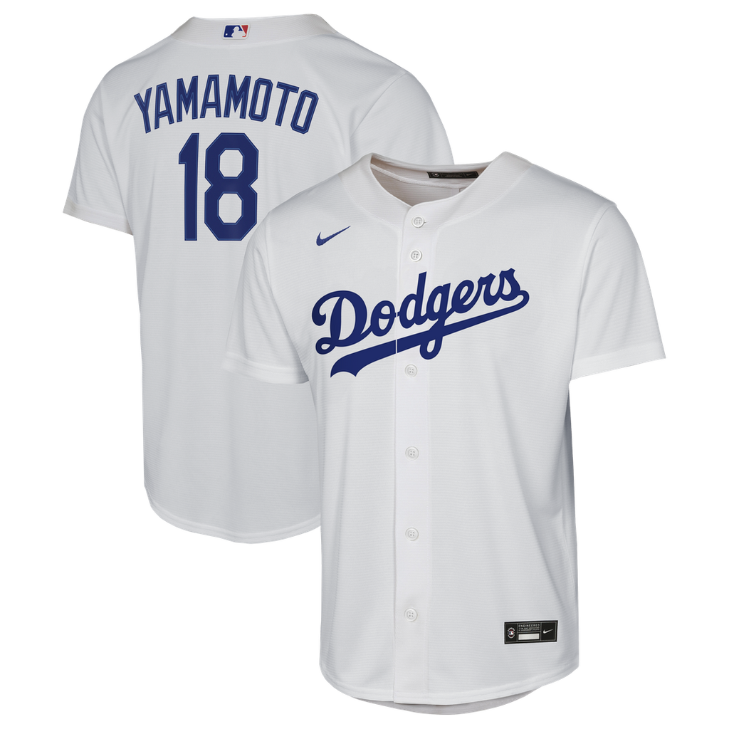 Yoshinobu Yamamoto Los Angeles Dodgers Nike Youth Home Baseline Jersey - White Official MLB Team Apparel Baseball Fan Gear